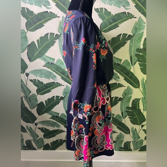 Everly Womens Navy Blue Long Sleeve Floral Paisley Dress Large - Picture 8 of 9